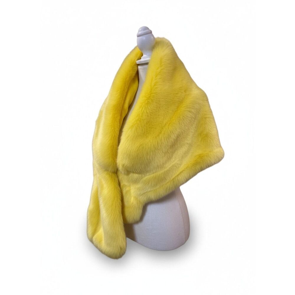 RODO Italy Bright Yellow Faux Fur Cropped Jacket Cape Coat Satin Lining One Size